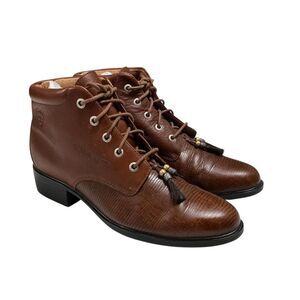 Ariat Ankle Boots Womens 7.5 B Brown Lizard Embossed Leather Tassels Booties